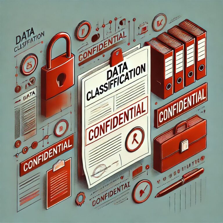 post about data classification, incorporating security aspects, 'Confidential', or contracts, using red tones, in a comic style